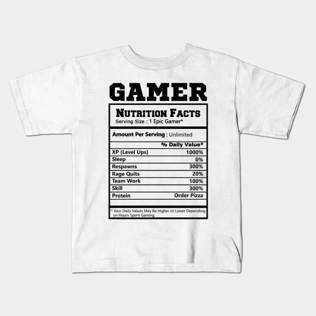 Gamer Nutritional Facts - Cool Gamer Video Game Funny Kids T-Shirt by MetalHoneyDesigns